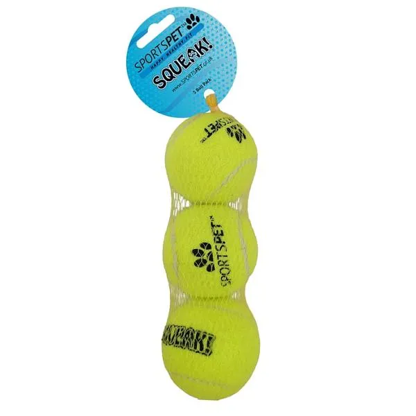 SPORTSPET Tennis Balls with Squeaker Packs of 3 or 12