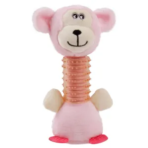 Teething pet toy with squeaky plush head and rubber chew stick. Playtime