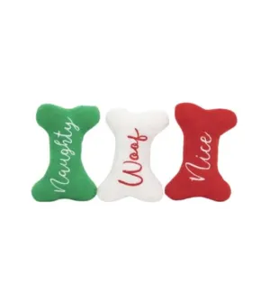 ZippyPaws Holiday Naughty and Nice Bones Dog Toy (Miniz 3-Pack)